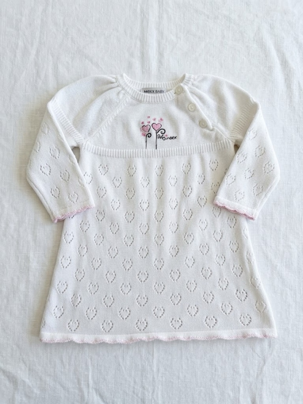 Mexx Baby White Knit Dress with Heart Pattern 6-9 month baby girl